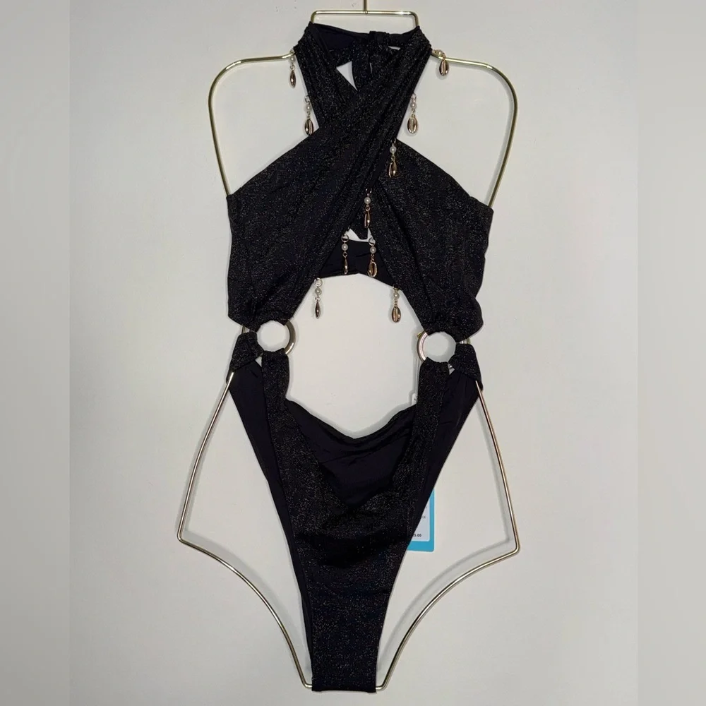 Beach Bunny- Sybil Wrap One Piece - Black Halter - New with Tag 🏷️ - Picture 11 of 14